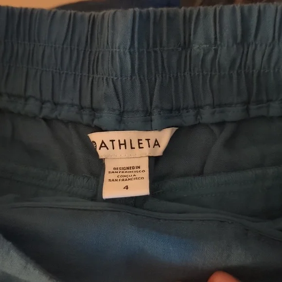 Athleta Playa Linen wide crop 3/4 pants Teal 4 - Picture 3 of 6